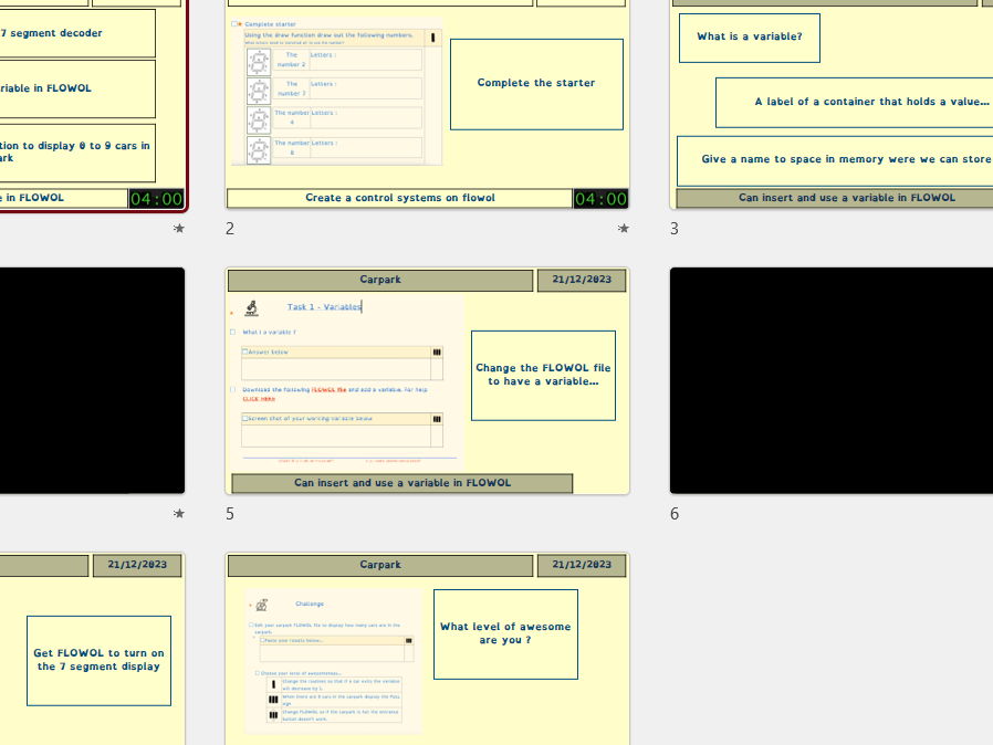 KS3 FLOWOL: Lesson 5 – Variables & 7-Segment Displays (Car Park Control Systems)