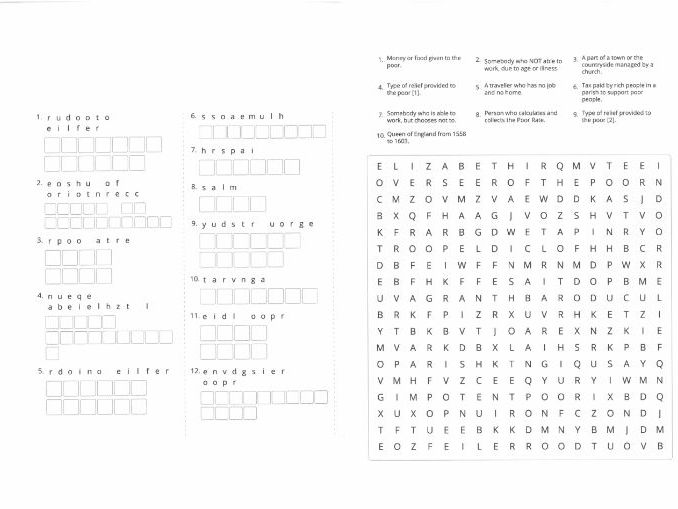 Elizabethan Poor Law Key Terms Activity Sheets