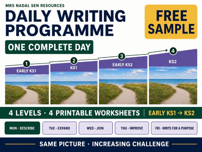 Daily Writing Programme FREE SAMPLE | One Day, 4 SEN Levels | Picture Writing