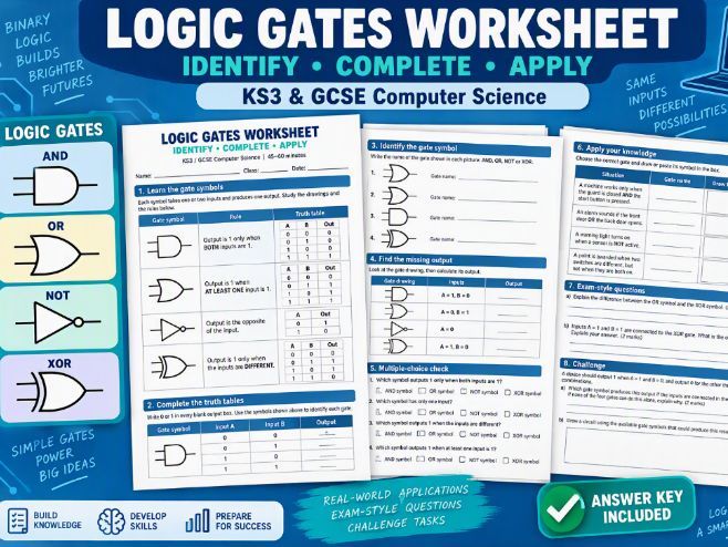 Logic Gates Worksheet & Answer Key | KS3 & GCSE Computer Science