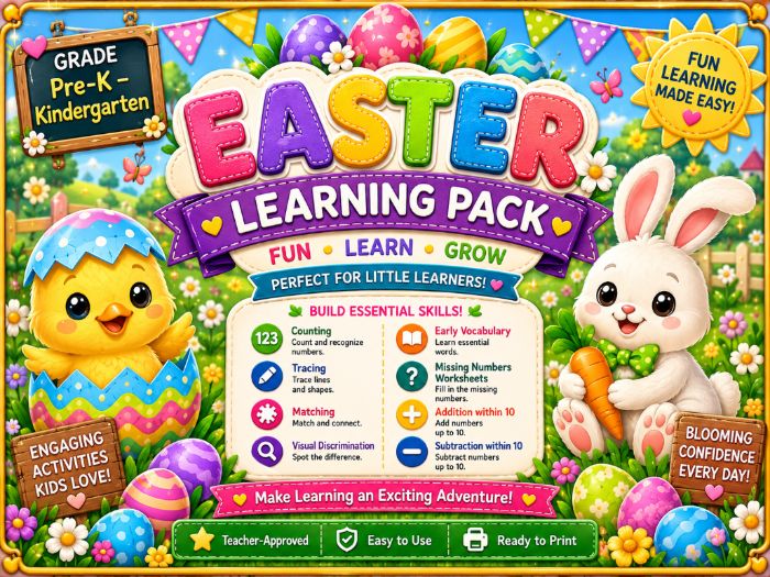 Easter Worksheets for Pre-K & Kindergarten | Counting, Tracing, Addition & Subtraction