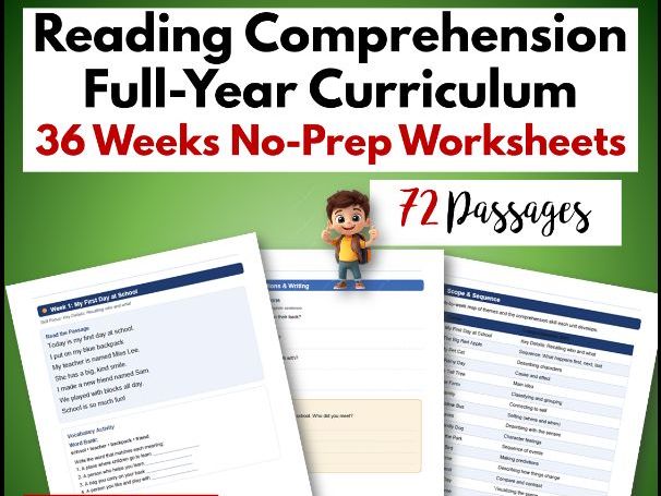 Grade 4 Yearlong Reading Comprehension Curriculum | 72 Worksheets