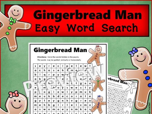 Gingerbread Man Word Search - Easy | Teaching Resources