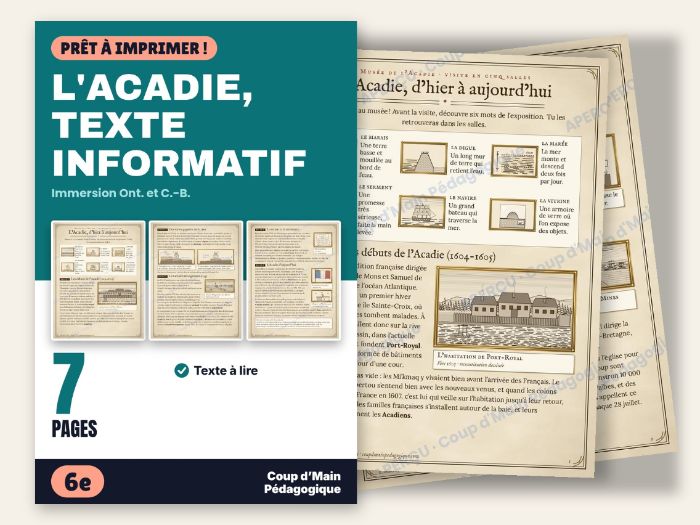 French Immersion Grade 6 Acadian History Reading | L'Acadie
