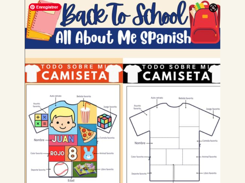 Back To school All About me Spanish: Todo sobre mí Plantilla de camiseta
