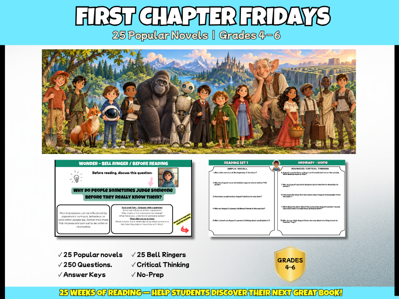 First Chapter Fridays | 25 Novel Reading Comprehension & Discussion Activities | KS2 KS3 Years 5–8