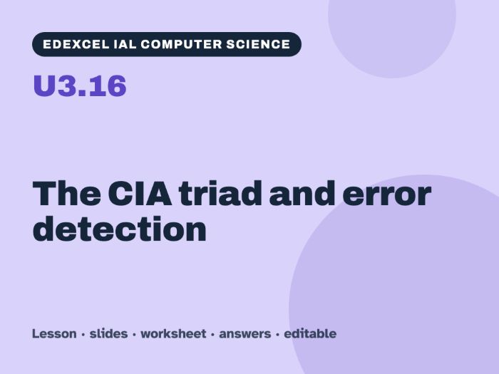 Edexcel IAL Computer Science – U3.16 The CIA triad and error detection – Lesson & Worksheet