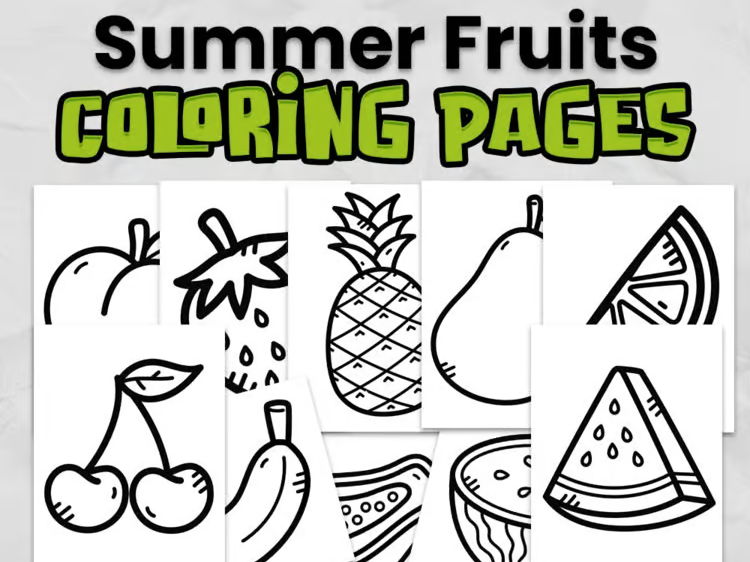 Summer Fruit Colouring Pages | Healthy Eating Activity | EYFS & KS1 Printable Worksheets