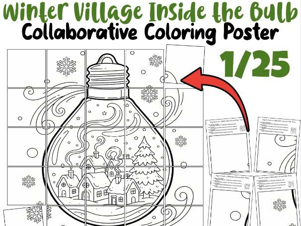 Winter Village Inside the Bulb Collaborative Poster | Christmas Light Bulb Activity
