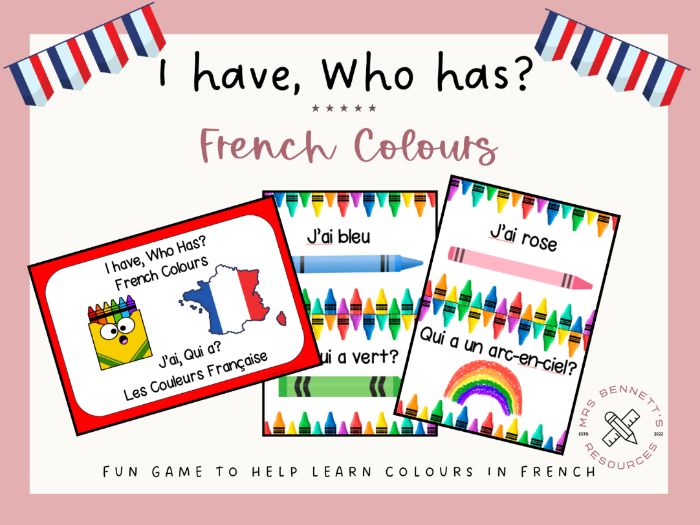 French Colours I have Who Has game. French colours game Primary French