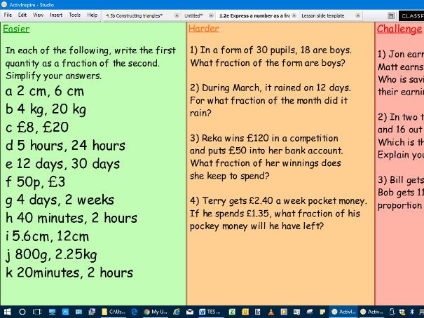 Expressing one quantity as a fraction of another