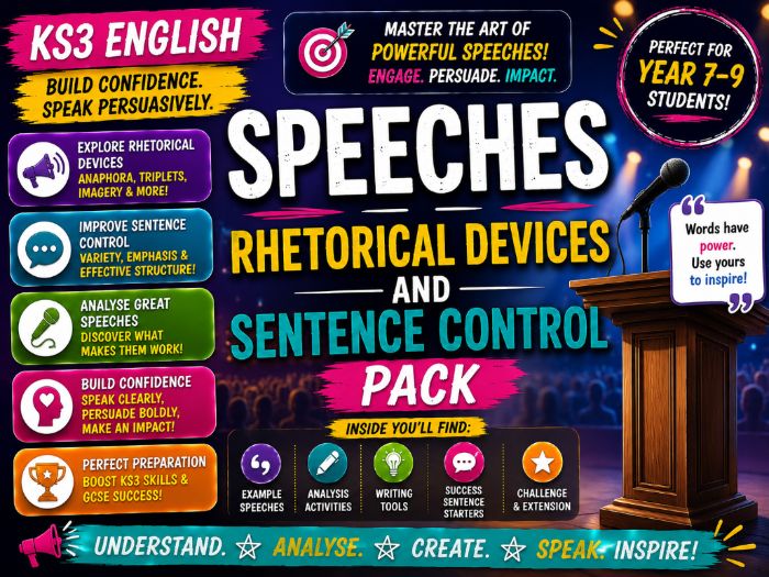 KS3 English - Speeches - Rhetorical Devices and Sentence Control Pack