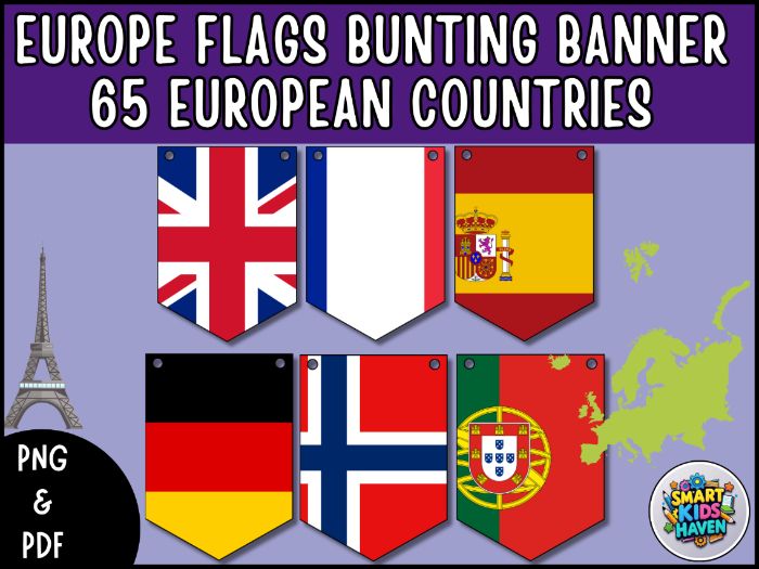 Europe Flags Bunting 65 European Country Flags Banner Geography Classroom Decor.
