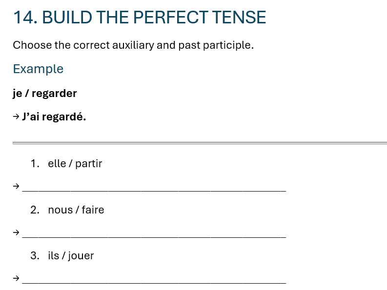 French - Perfect Tense Workbook