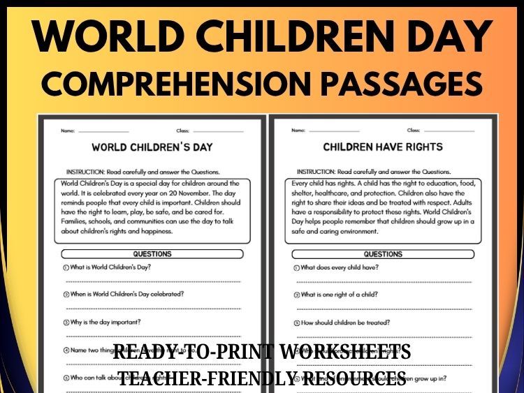 World Children’s Day Reading Comprehension Worksheets | 20 Passages & Questions Grades 2–8
