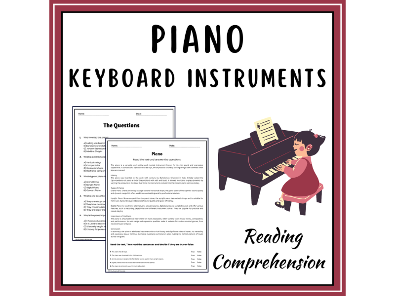 Piano Reading Comprehension Passages & Questions Worksheets | Teaching ...