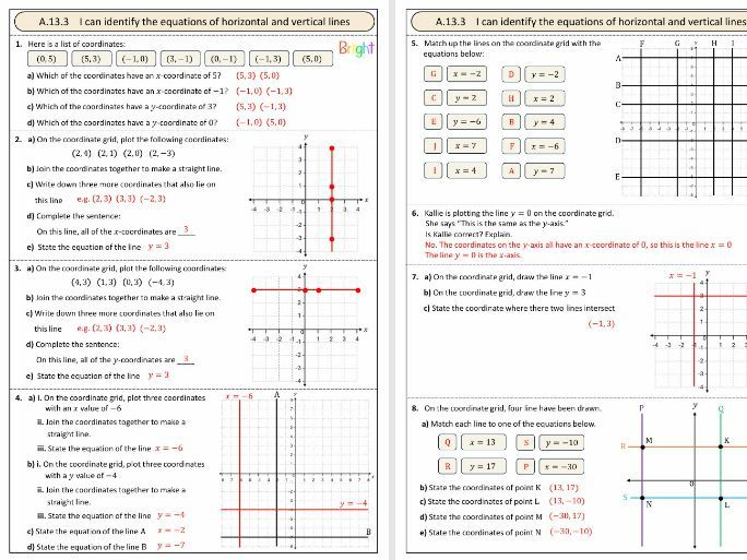 Equations of horizontal and vertical lines worksheet