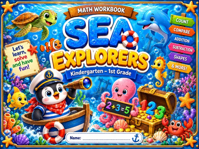 Ocean Math Worksheets Kindergarten & 1st Grade | Addition, Subtraction & Number Sense