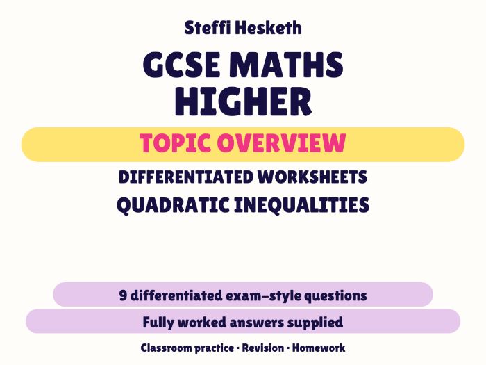 GCSE Higher Quadratic Inequalities | Topic Overview Differentiated Worksheet