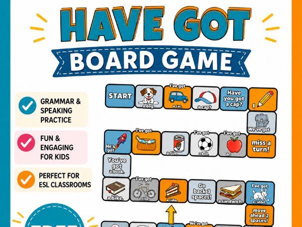 “Have Got” Board Game for Kids | ESL Grammar Speaking Activity Printable