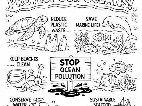Protect Our Oceans- Environmental Conservation Colouring Page