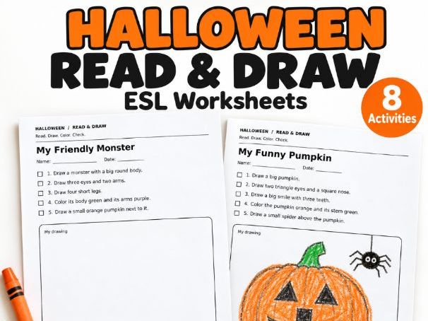 Halloween Read and Draw Worksheets | ESL Reading & Following Directions