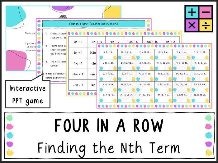 Linear Sequences Nth Term - Four in a Row (KS3/KS4)