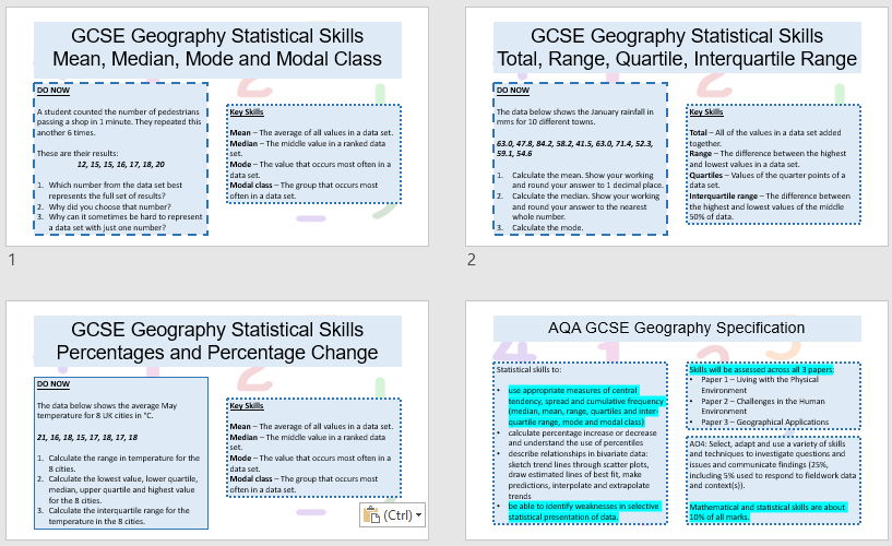 GCSE Geography Statistical Skills