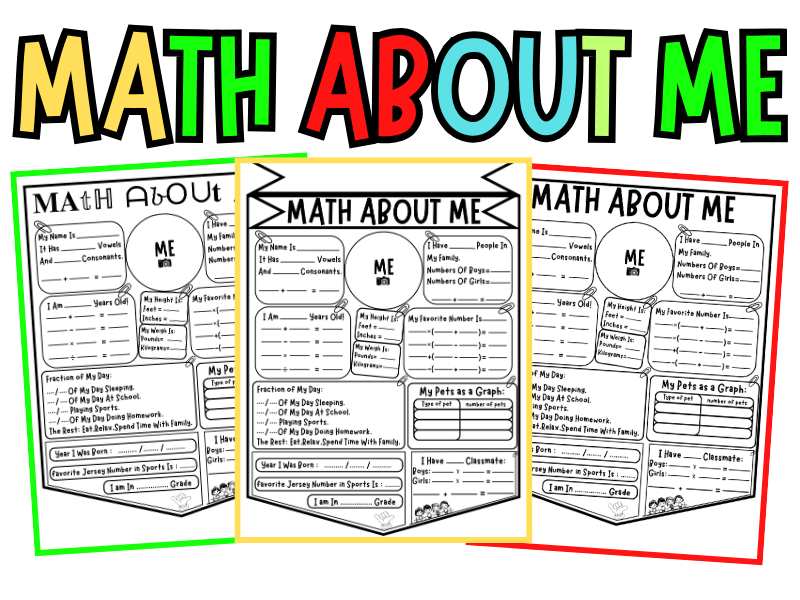 Math All About Me Worksheets - Back to School Activities
