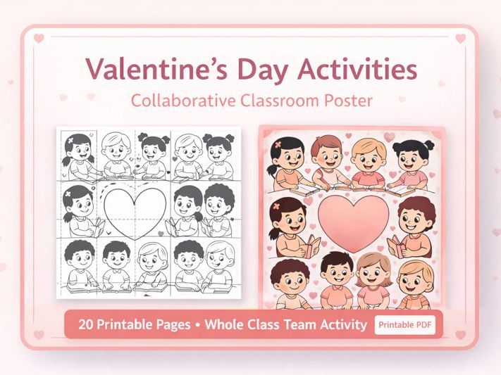 Valentine’s Day Activities – Collaborative Classroom Poster | Whole Class Art & Teamwork Project