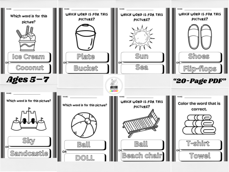 Educational Beach Coloring Worksheets
