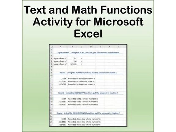 Text and Math Functions Activity for Microsoft Excel