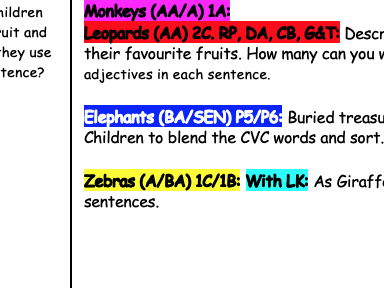 Year 1 - Handa's Surprise Planning