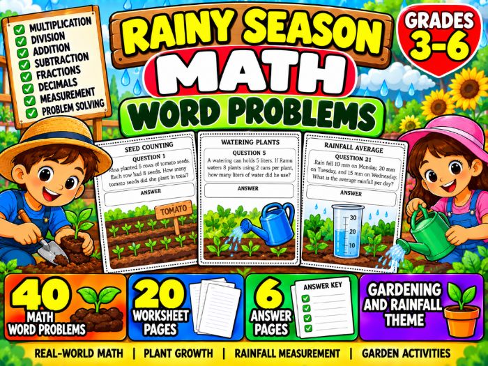 Rainy Season Math Word Problems | 40 Worksheets with Answer Key