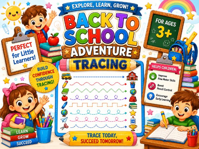 Back to School Tracing Worksheets | Fine Motor Skills & Pencil Control | Preschool–1st Grade