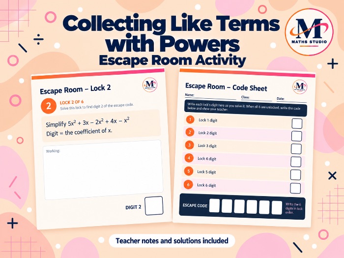 Collecting Like Terms with Powers | Escape Room Activity