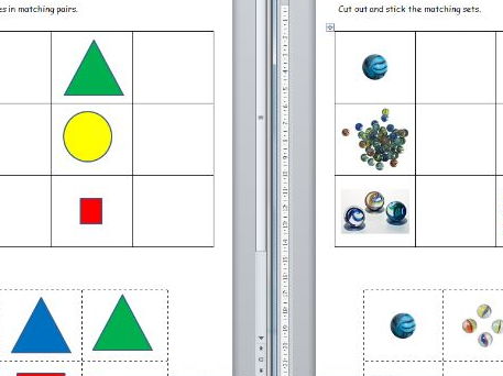 Simple matching sheets with 2D shapes and pictures of marbles