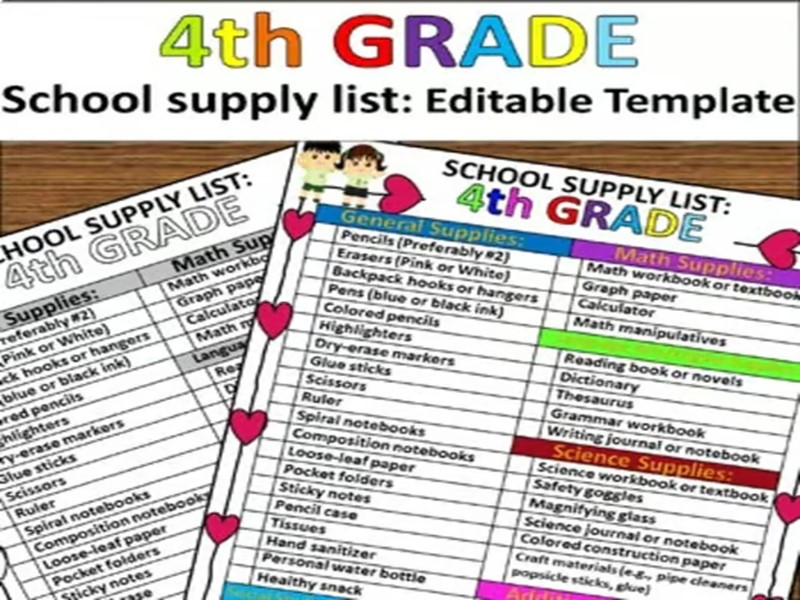 4th Grade School Supply List | Editable Printable Back to School Parent Handout