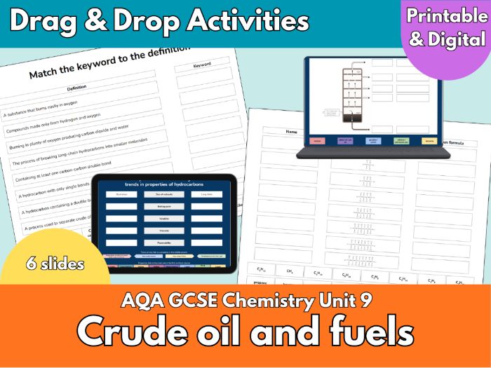 Crude Oil and Fuels GCSE Chemistry - Interactive Drag & Drop Slides & Printable Worksheets