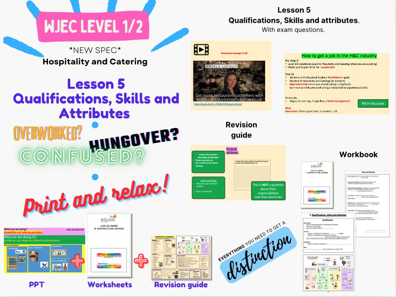 Hospitality and Catering - Unit 1 - Lesson 5 - Qualifications, skills & attributes