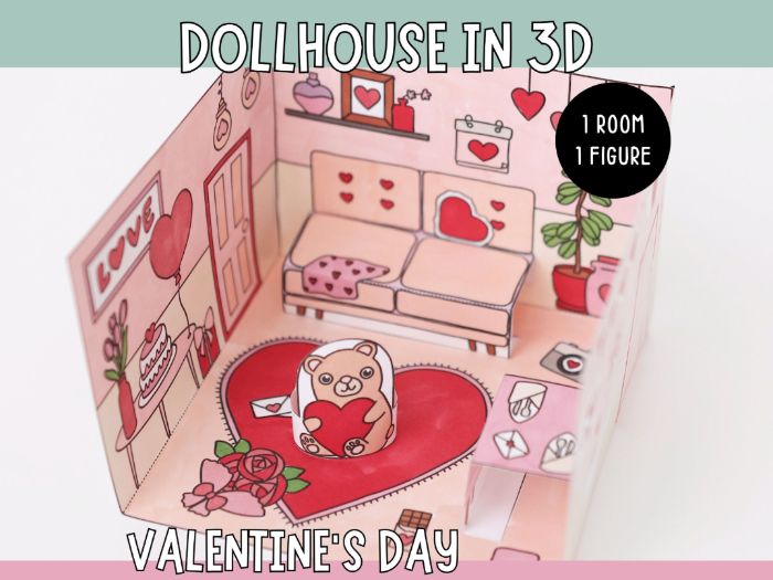 Dollhouse in 3D Craft - Valentine’s Day