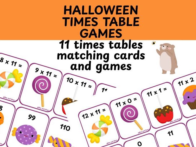 11 times table card games Halloween themed