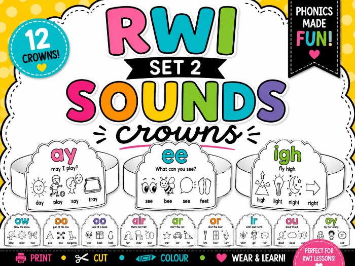 RWI Set 2 Sounds Crowns | Phonics Headbands | Read Write Inc Sound ...