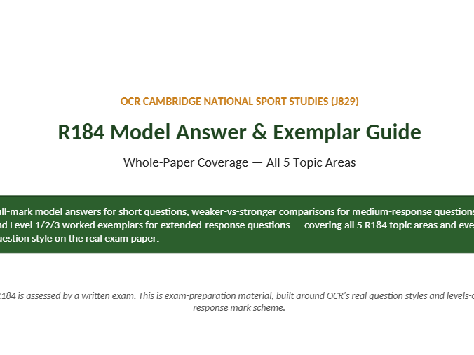 R184 Model Answer & Exemplar Guide | Whole-Paper |TA1-TA5 | OCR Cambridge Nationals Sports Studies