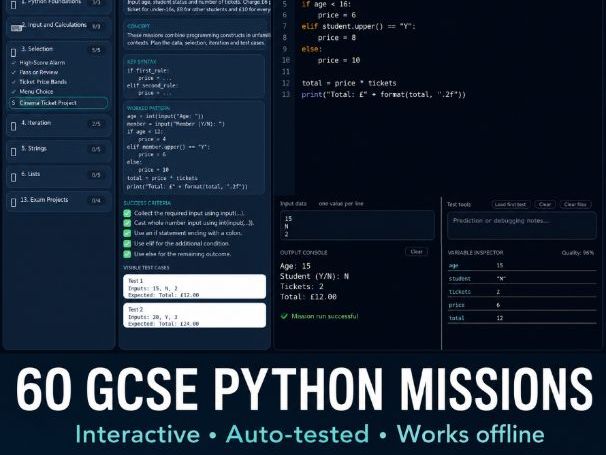 CodeQuest Python Tutor – 60 Interactive GCSE Programming Challenges