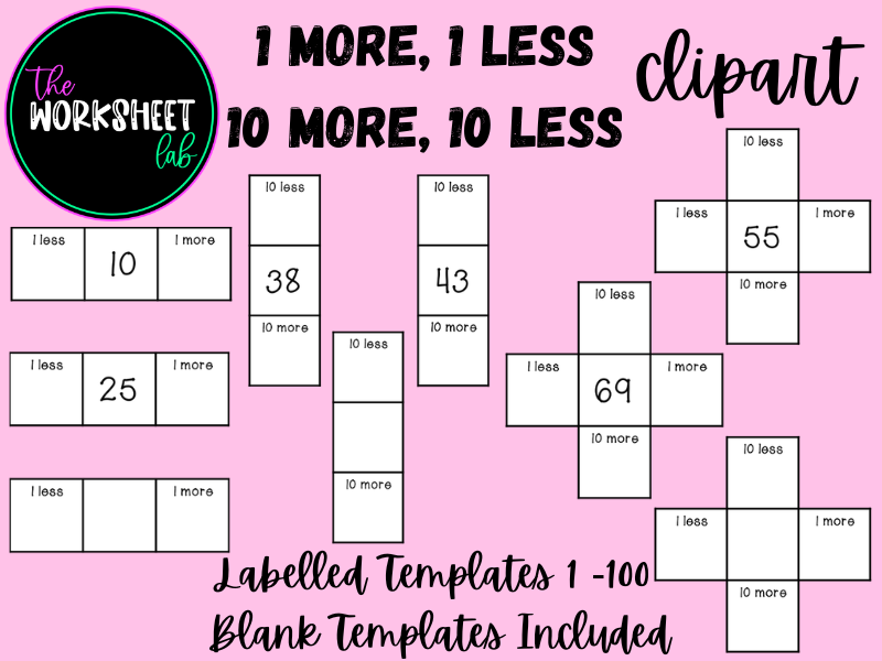 Place Value: 1 More 1 Less 10 More 10 Less Templates (Clipart)