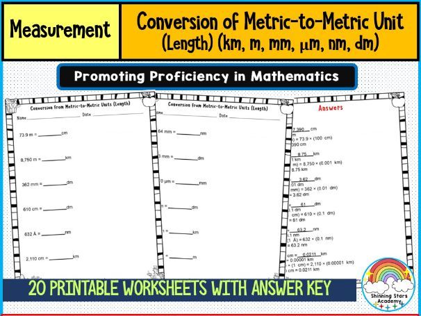 Conversion of Metric-to-Metric Unit (Length) (km, m, mm, µm, nm, dm) Worksheets | Advanced Metric Le