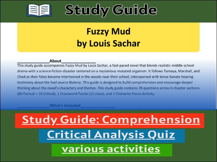 Study Guide for :Fuzzy Mud by Louis Sachar  & Comprehension Test