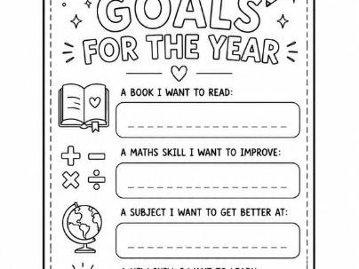 Back to School Bookmark- Goals for the Year Colouring Template