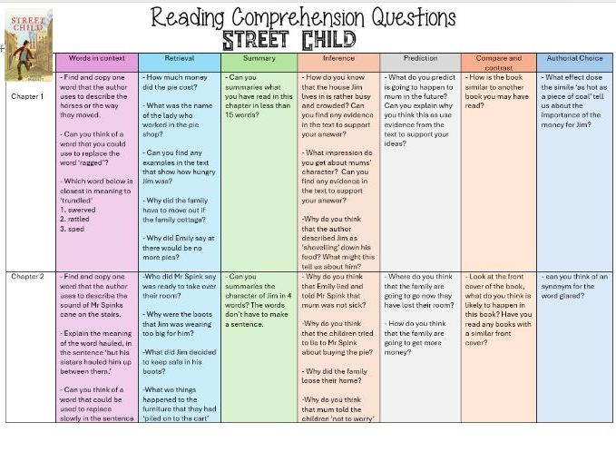 Street Child Reading Comprehension questions whole text